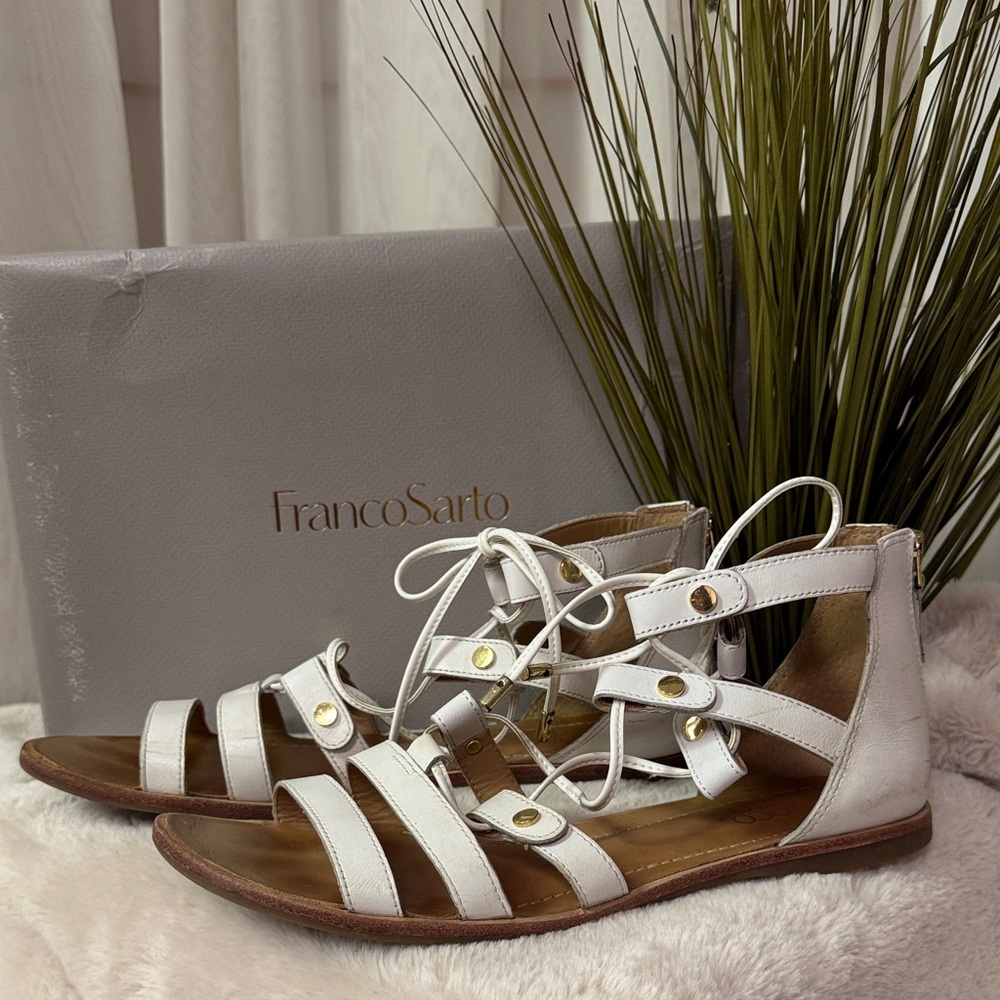 Franco Sarto Baxter White Strappy Leather Sandals